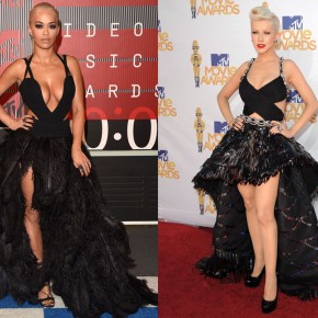 Bitch Stole My Look! Rita Ora Rips Off Christina Aguilera’s Feathered Ensemble at MTV VMAs